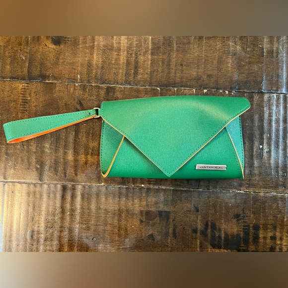 Jantaminiau Green Orange Origami 1st Class Travel Wristlet - Picture 1 of 5